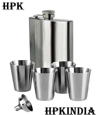 Bar Accessories-HPK Hip Flask With 4 Mini Steel Glasses includes 1 refflling funnel