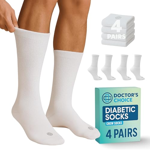 Doctor's Choice Diabetic Socks for Men, Seamless Socks with Non Binding Top, 4 Pairs, Large 9-12 & X-Large 13-15