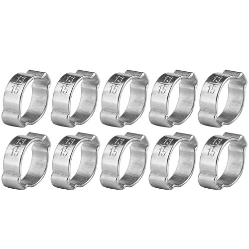 Hose Clamps, Hose Clip, Hose Fastener, 10pcs Zinc Plated Stainless Steel Two-Ear Hose Clamp 5-23mm for Fule Petrol Pipe Tube(13-15Mm)