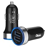 Car Charger 2.1A [2-Pack] Dual USB In-Car Charger Adapter Quick Car Charger for iPhone X 8/7/6 Plus SE/5S/4S,iPad, iPod, Samsung Galaxy S7/S6/S5 Edge, LG, HTC, Huawei, Moto, Kindle and More (Black)