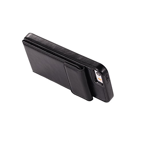 Scheam , iPhone SE 5SE 5 5S Case Wallet Leather, iPhone SE 5SE 5 5S Case with Card Holder and Kickstand, iPhone SE 5SE 5 5S Wallet Case with PU, PU Case Case Compatible with iPhone SE 5SE 5 5S Black - Thumbnail 2