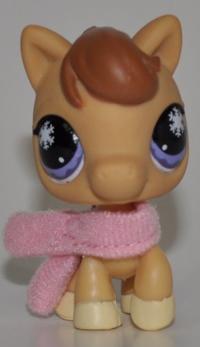 Horse #684 with Scarf (Tan, Brown Hair, Purple Eyes) - Littlest Pet Shop (Retired) Collector Toy - LPS Collectible Replacement Single Figure - Loose (OOP Out of Package & Print)