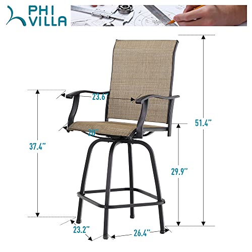 PHI VILLA Outdoor Patio Swivel Bar Stools with Back, Bar Height Patio