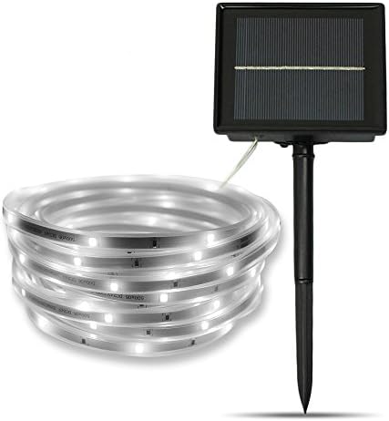szminiled Solar Strip Lights White 16.4 Feet 100 LED Solar String Lights Waterproof IP 67 Indoor Outdoor Lamp For Garden Landscape Yard Wall Door Gate Lighting