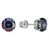 14k White Gold 3,4,5,6mm Rainbow Round Cubic Zirconia Basket Children Screwback Baby Girls Earrings