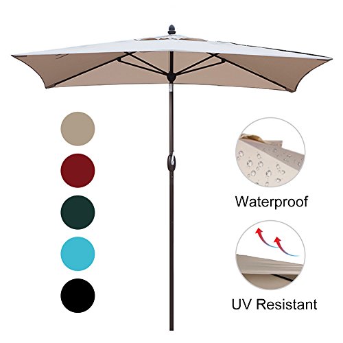SORARA Patio Umbrella Rectangular Outdoor Market Table Umbrella with Push Button Tilt&Crank&Umbrella Cover, 6.5' x 10', Antique Beige