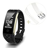 Diggro S2 Smart Bracelet Sports Fitness Tracker Heart Rate Sleep Quality Monitor Call/SMS Reminder IP67 Waterproof for Android IOS (Black+White Band)