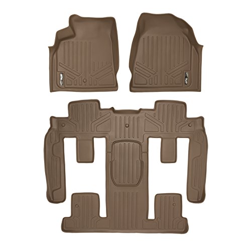 SMARTLINER Floor Mats 3 Row Liner Set Tan for Traverse / Enclave / Acadia / Outlook with 2nd Row Bucket Seats