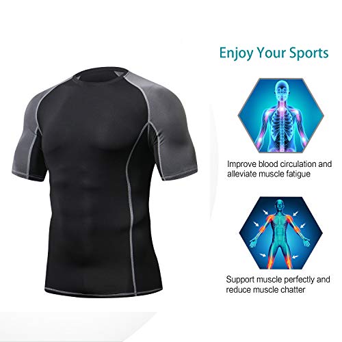 Niksa 3 Pcs Men's Workout Clothes Set with Compression Pants, Sweat-Wicking Shirt and Loose Fitting Shorts - Thumbnail 3