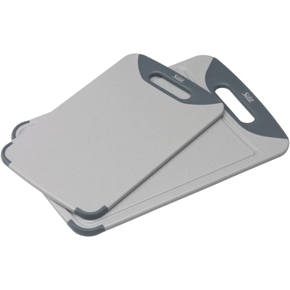 Silit Chopping Board Set of 2 Plastic Kitchen Board with Juice Groove, Hanging/Carry Handle, 2 Sizes, Gentle on Blades