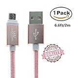 KingCool Micro USB Charge Cable 6.6 ft/2m Durable Braided Nylon V8 High Speed USB Data Transfer Cable Data Sync USB Charger Cord for Android, Samsung, HTC and More(Pink)