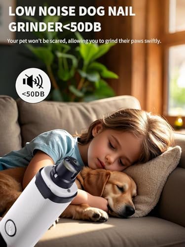 2025 Upgraded Cat Dog Nail Grinder, Quiet Electric Pet Nail Clipper with LED Light & 3 Speeds, Safe Rechargeable Nail Trimmer for Suitable for Large Medium Small Dogs and Cats Pets (White)