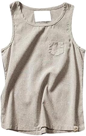 XTT Mens Cotton Linen Sleeveless T-Shirt Tanks Top Grey M