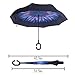 Double Layer Wind Proof,UV Proof Reverse Folding Inverted Umbrella Travel Umbrella with C Shape Handle and Carrying Bag-Blue Flower