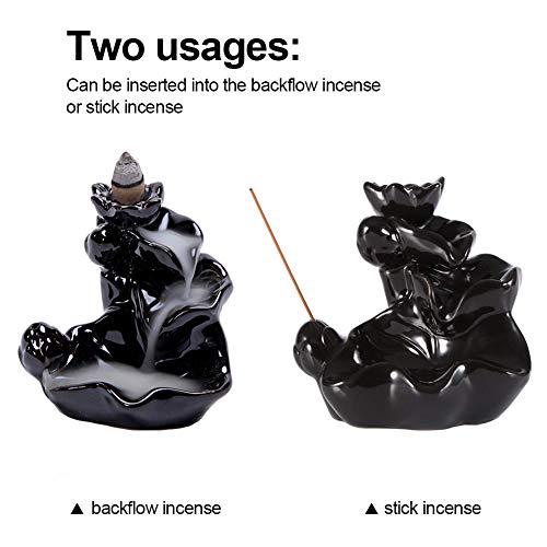 DK177 Waterfall Incense Holder Backflow Cone Ceramic Burner Handcrafted Porcelain Censer Inscent Stick Stand with 10 Free Cones Sets