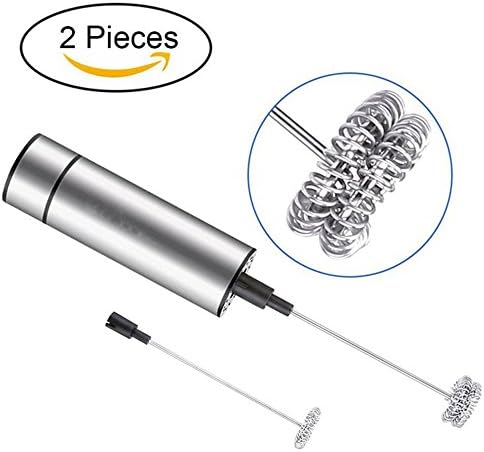 Webat Milk Frother Handheld Battery Operated Electric Foam Maker Frother for Milk, Coffee, Latte, Cappuccino, Chocolate, Drink Mixer with Double Spring Whisk Head (attached Single Spring Whisk Head)