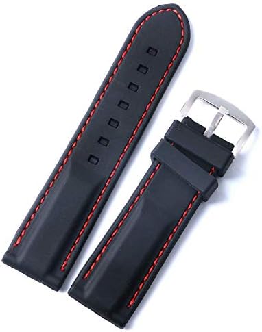 CHUTD 20Mm 22Mm 24Mm Black Men And Women Bandwidth Red Stitch Silicone Wristwatch Bracelet Stainless Steel Buckle 2 Spring Bars
