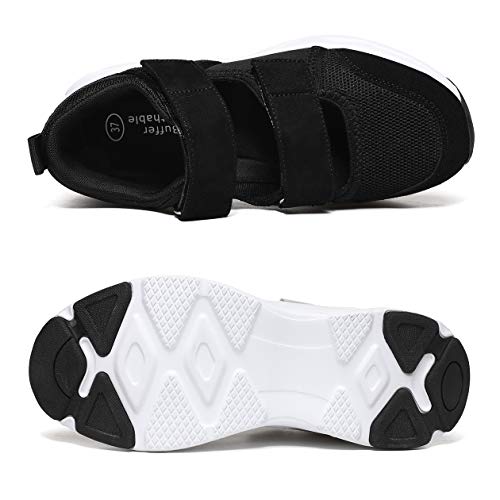 aeepd Women Fashion Trainers Walking Shoes Hook and Loop Adjustable Strap Arch Support Comfort Breathable Mesh Black