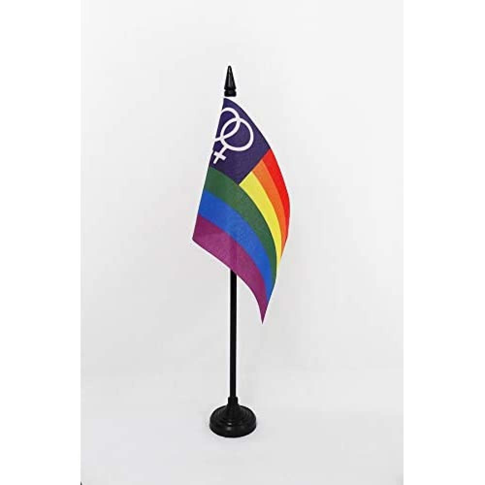 AZ FLAG - Rainbow Double Venus Table Flag 4'' x 6'' - Lesbian Pride Office Mini Banner 100% Polyester 15 x 10 cm - Mini Desk Flag with 10'' Pole and Black Plastic Base