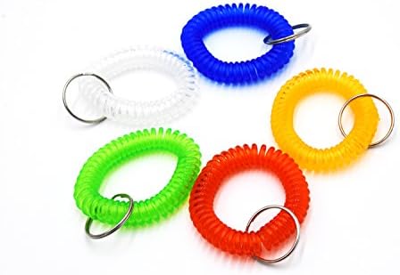 JSSHIPack of 20 Colorful Plastic Spring Spiral Coil Wrist Band Key Ring Chain Holder Tag for Gym, Pool, ID Badge, Office,Workshop, Shopping Mall