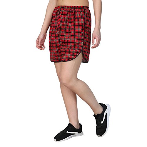 af affair red cotton check shorts for womens