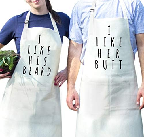 KOSTING Couples Cooking Apron Set - I Like His Beard & I Like Her Butt Aprons With Pocket for Wedding Engagement