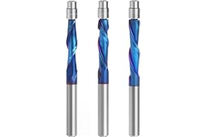 Flush Trim Router Bit 1/4 in Shank, Blue Coated CNC Woodworking Milling Cutter for Precision Edge Trimming, Solid Alloy Steel