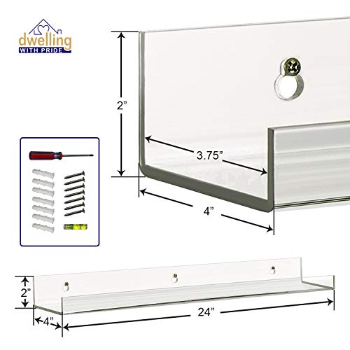 Acrylic Shelf 36 Inch (2Pack) - Book Shelves, Spice Rack & Floating Display for Toys and Photos - Acrylic Wall Shelf for Makeup and Cosmetic Product - Clear Floating Shelves for Books & Magazines
