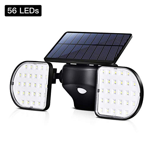 OUSFOT Solar Motion Sensor Lights Outdoor, 56 LED Solar Security Lights Dual Head Spotlights Waterproof 360-Degree Adjustable Solar Wall Lights