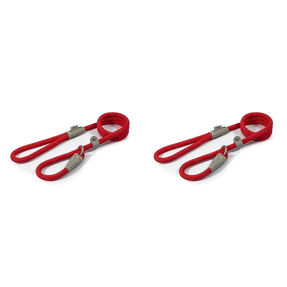 Ancol Viva Reflective Rope And Real Leather Slip Lead 150 X 1.2Cm Red (Pack of 2)