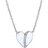 Vanbelle Sterling Silver Jewelry - Rhodium Plated with 925 Stamp - Better-Half Heart Pendant-Necklace with CZ Stones for Women - 16.5" long + 2" Extender - Valentine's Collection