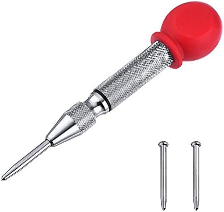 5" Automatic Center Hole Punch Marker Scriber Window Puncher Breaker Tool with Cushion Cap and Adjustable Impact, 2 Pieces Replacement Tip Included