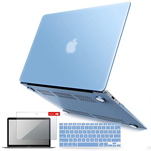 iBenzer MacBook Air 13 Inch Case, Soft Touch Hard Case Shell Cover with Keyboard Cover Screen Protector for Apple MacBook Air 13 A1369 1466 NO Touch ID, Airy Blue MMA13ARBL+2A