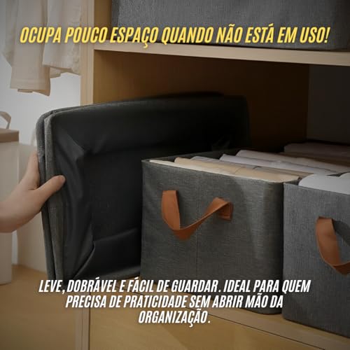 Kit 4 Cesto Organizador Multiuso Grande Reforçado e com Alça Capacidade 25 Litros Caixa Organizadora Impermeável e Lavável para Armário, Guarda Roupa, Banheiro, Cozinha