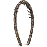 SHE'S FREE STYLE JUST FOR YOU Upgraded Classic Thin Headbands for Women, Non-Slip Polyester & Plastic Hair Bands with Teeth for Strong Hold Grip, Durable Hair Accessories (Gold-K0, Upgrade)