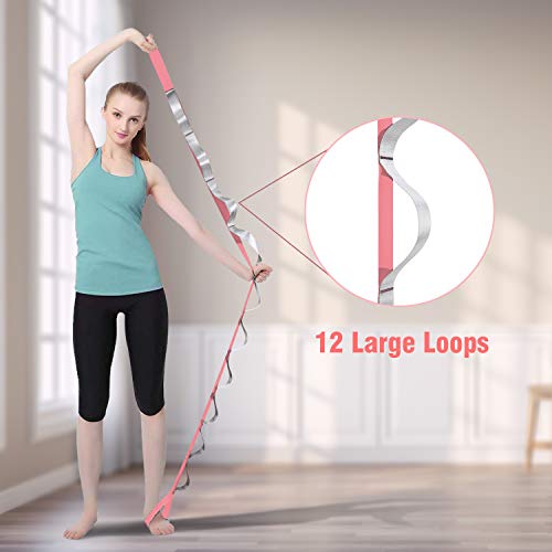 Yoga Strap Fitness Multi-Loop Strap Stretch Band 12 Loops Yoga Stretch Strap Nonelastic Stretch Strap for Physical Therapy, Pilates, Dance and Gymnastics with Carry Bag
