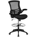 Flash Furniture Mid-Back Black Mesh Ergonomic Drafting Chair with Adjustable Foot Ring and Flip-Up Arms - BL-X-5M-D-GG
