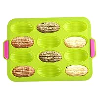 KeepingcooX 12-Hole Non-Stick Madeleine Tray, 11 x 9.5 In - Madeleines Baking Mould with Handles - Double Bright Color, Reusable Silicone