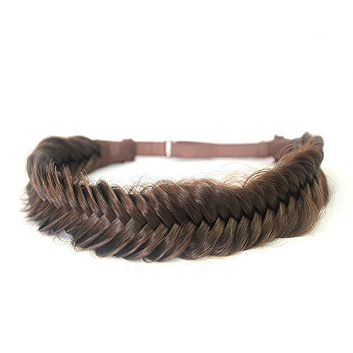 BOBIYA Wide Fishtail Synthetic Hair Braided Headband Classic Chunky Plaited Braids Elastic Stretch Hairband Women Girl (Dark Brown) — image 1