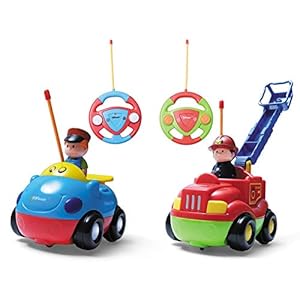 Top-Race-TR-02-RC-Cartoon-First-Remote-Control-Set-of-2-Fire-Engine-Police-Car-Toys-Musical-Song-Light-with-2-Transmitters-Different-Frequencies-Play-Them-Together-Children-Age-2 Top Race My First Remote Control Car Toys - Cartoon Remote Control Police and Fire Engine with Lights and Sounds - Play…