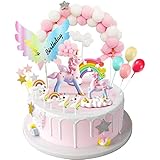 MOVINPE Unicorn Cake Topper, 2 Magic Unicorns Sculpture, 1 Pink Hairball Arch, 1 Rainbow, 1Wings Happy Birthday Banner, 2 Cloud, 4 Balloon, 10 Stars, 3 Little Unicorn Rainbows, Cake Decoration For Girl Kid Women Birthday Party