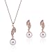 KAVANI Women's Rose Gold Silver Plated Heart-Shaped Leaf Pearl Zircon Jewelry Set Pendant Necklace Earring Set