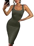 BEAGIMEG Womens Sexy Bodycon Sleeveless Pencil Knee Length Club Tank Dress Olive, Olive, Small