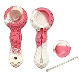Unbreakable Honeycomb Silicone Straws Built-in Cleaner Spoon& Bowl (Pink White)