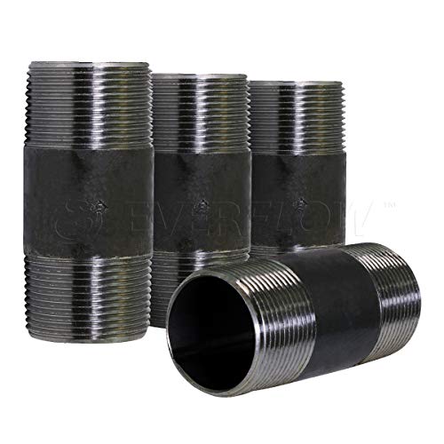 Everflow Supplies NPBL1220-4, Steel Nipple Pipe, Build Vintage DIY Furniture With Pre Cut Industrial Iron Pipe, Threaded Malleable Pipe 1/2" x 2" Black ( Pack Of 4)