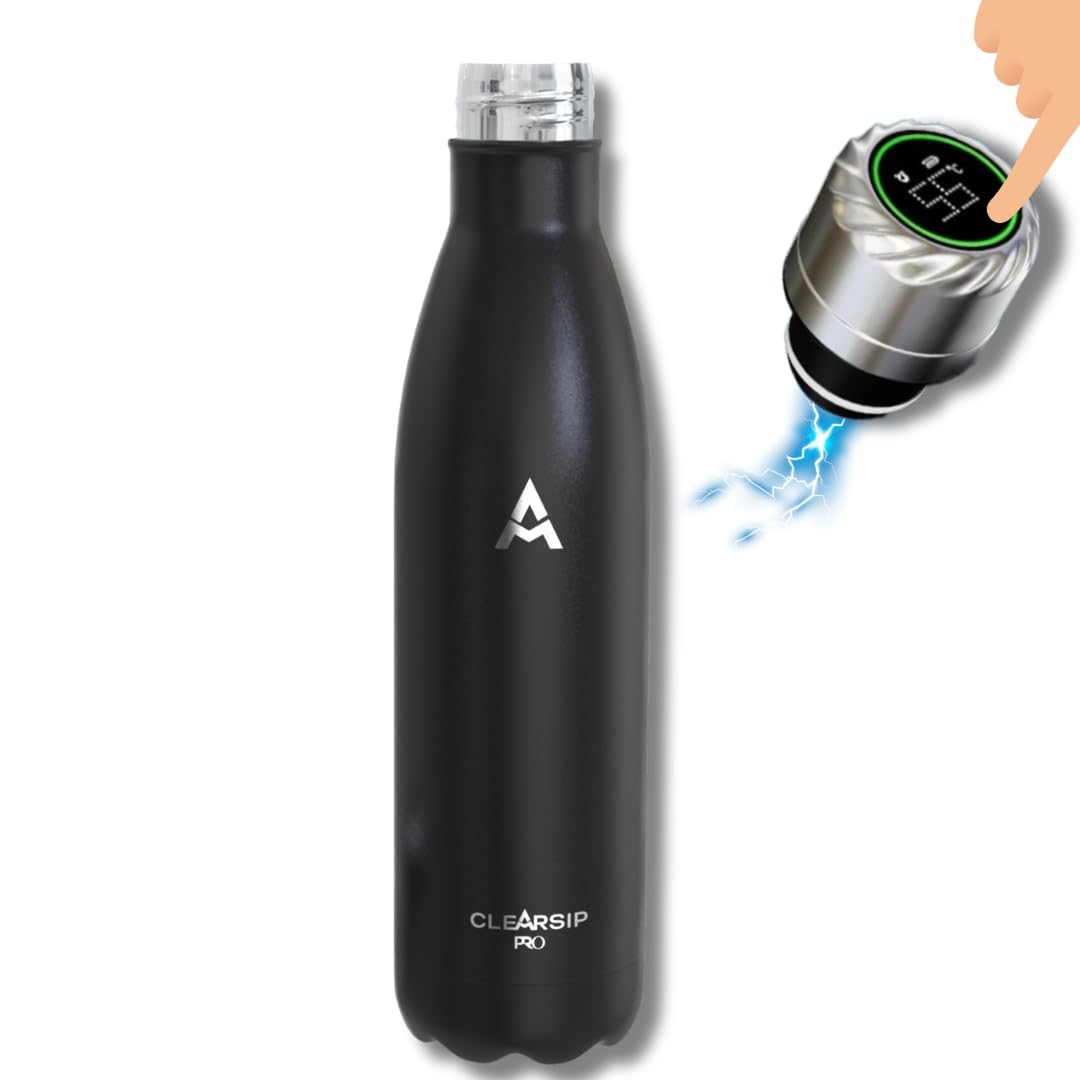 CLEARSIP® Pro - Smart TouchScreen Self-Cleaning and Double Insulated Stainless Steel Water Bottle with Next Gen UV - Turn ANY Water Source Into Clean Drinkable Water 500ML (ONYX Black)