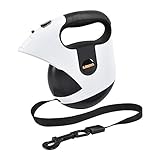 Retractable Dog Leash, 16 Feet Heavy Duty Retractable Dog Leash with Light for Walking Dog Up to 170lb,Walking Free Leash with One-Handed Brake, Pause, Lock, Build-in LED Flashlight (White)