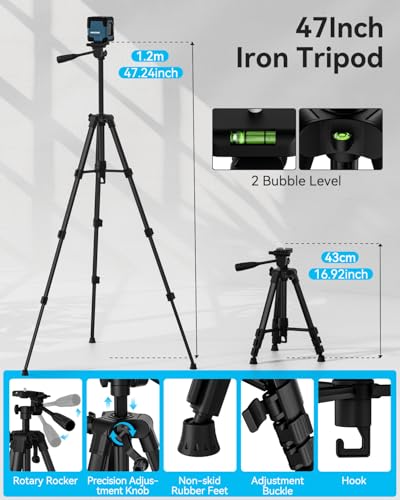 Laser Spirit Level with 1.2 m Iron Tripod, RockSeed Cross Line Laser with Self-Levelling, Vertical and Horizontal Line, 360 Degree Rotation, Carry Bag, Battery Included