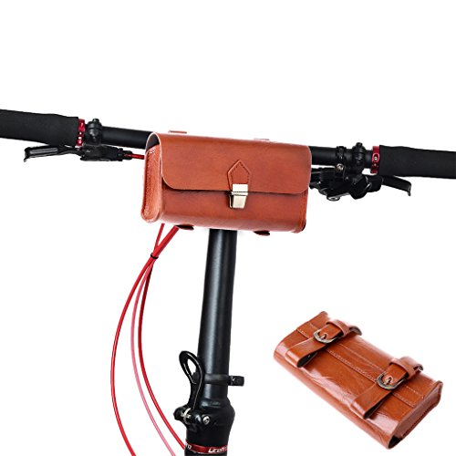 Faux Leather Vintage Cycling Handlebar Bag, 2 Strap Buckle Closure, Quick Release Clasp, Bicycle Rear Seat Brown Pouch Saddle Tail Wallet, Bike Saddlebags Purse - Thumbnail 5