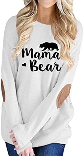 InStylish Women's Mama Bear Printing Long Sleeve Tunic Crewneck Elbow Patch Sweatshirt Tops